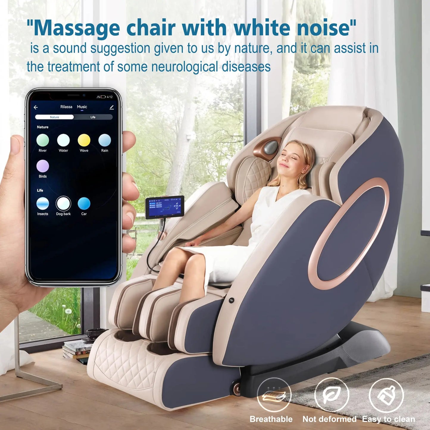 APP-Steuerung 4D-Massagesessel SL-Track Ganzkörper-Shiatsu-Massagesessel Zero Gravity mit Yoga-Stretching-Fußmassageroller
