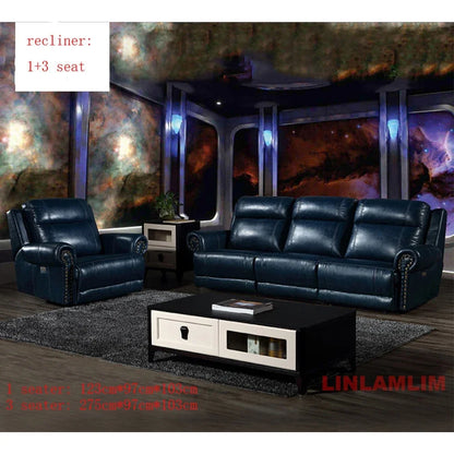 MINGDIBAO Luxuriöses Sofa-Set aus echtem Leder mit elektrischer Relaxfunktion, L-förmige elektrische Relax-Couch mit Nagelverzierung, Heimkinositz