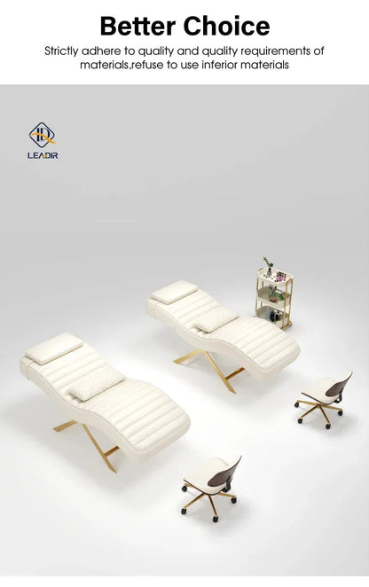 Moderne goldene Basis, Massagetisch für Schönheit Wohnzimmer, Wimpern Wimpernverlängerung, Komplettes Set an Möbeln