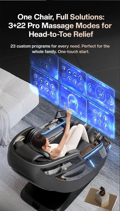 4D+3D-Massagesessel Ganzkörper-Massagesessel mit Schwerelosigkeitsfunktion, SL-Track, Shiatsu-Massage, Bodyscan, Fußrollen, Dehnfunktion, Heizfunktion