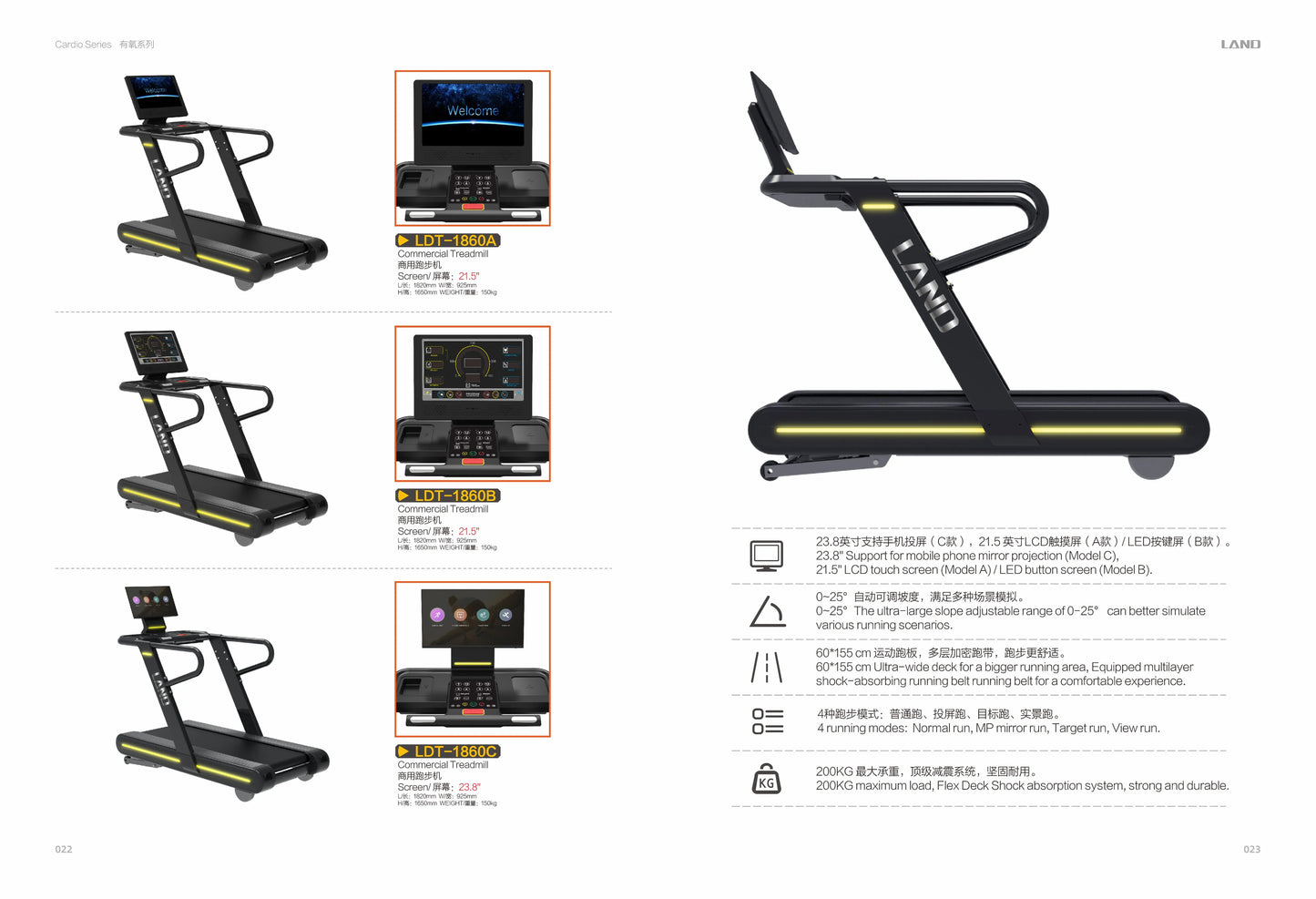 Low Price Promotion Gym Equipment Treadmill Price 23.8" Display with 4 Running Mode Commercial Treadmill with Replaceable Screen