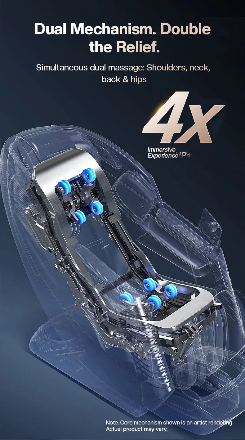 4D+3D-Massagesessel Ganzkörper-Massagesessel mit Schwerelosigkeitsfunktion, SL-Track, Shiatsu-Massage, Bodyscan, Fußrollen, Dehnfunktion, Heizfunktion