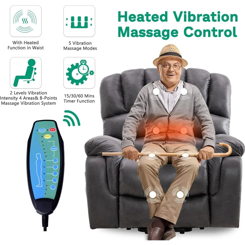 Großer Dual-OKIN-Motor Lay-Flat-Schlaf-Sessel mit Heizung und Massage für Senioren, elektrische Verstellung in unendlichen Positionen