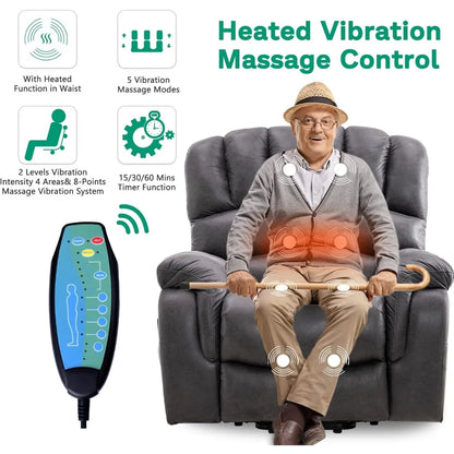 Großer Dual-OKIN-Motor Lay-Flat-Schlaf-Sessel mit Heizung und Massage für Senioren, elektrische Verstellung in unendlichen Positionen
