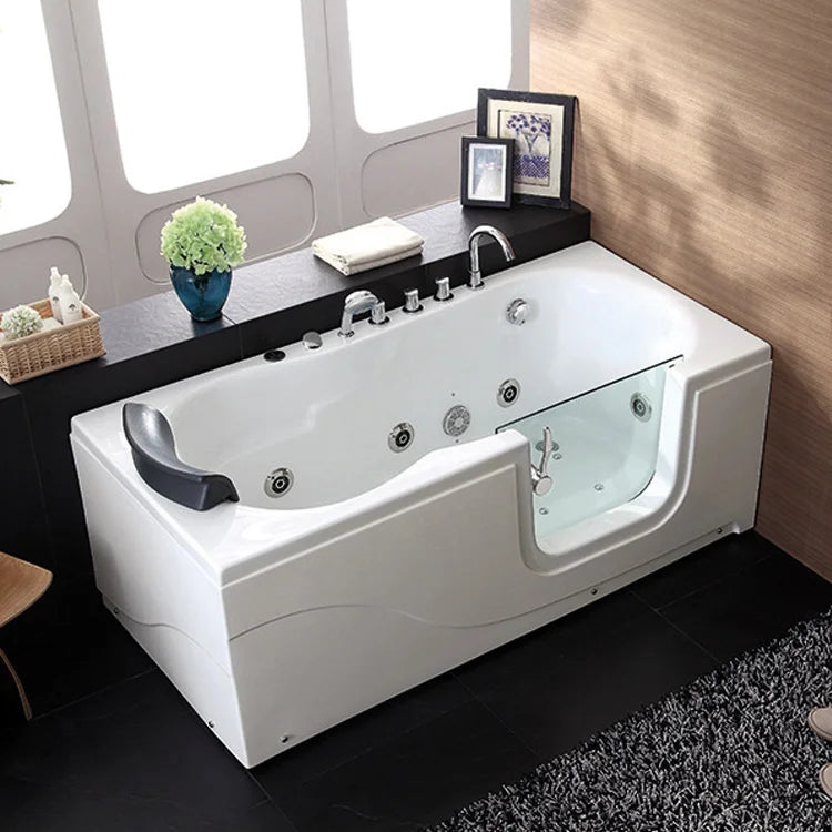 Indoor Walk in Bathtub Whirlpool Massage SPA Bathroom Soaking Jets Bath Tub Square with Glass Door Shower Faucet