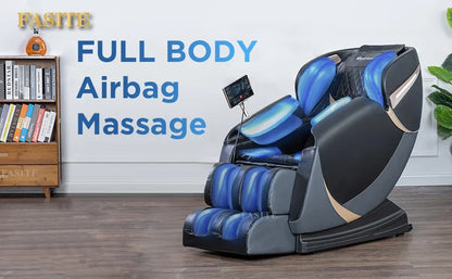 Nordisch-minimalistischer schwarzer Shiatsu-Ganzkörpermassagesessel mit Luftsystem und Schwerkraft, Bluetooth-Lautsprecher und Wermuttherapie