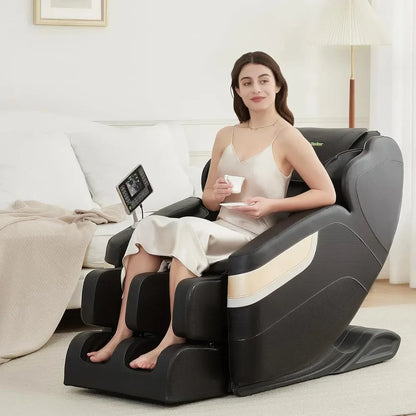 Massagesessel, Ganzkörper-Zero-Gravity-Massagesessel, mit Automatikprogrammen, Taillenheizung, LCD, Bluetooth, Fußmassage & Bodyscan