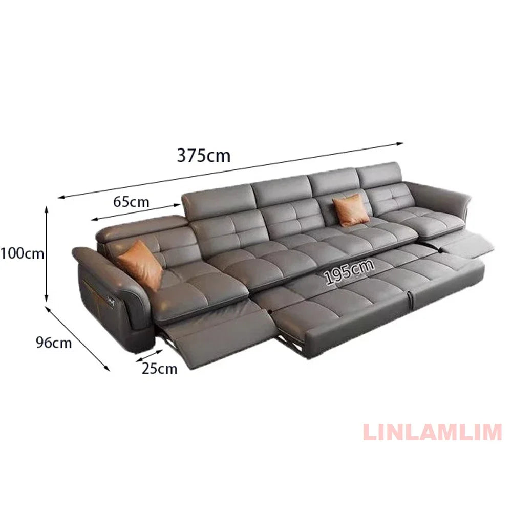 Modernes elektrisches Schlafsofa mit verstellbarer Rückenlehne, L-förmiges, multifunktionales italienisches Echtleder-Sofa