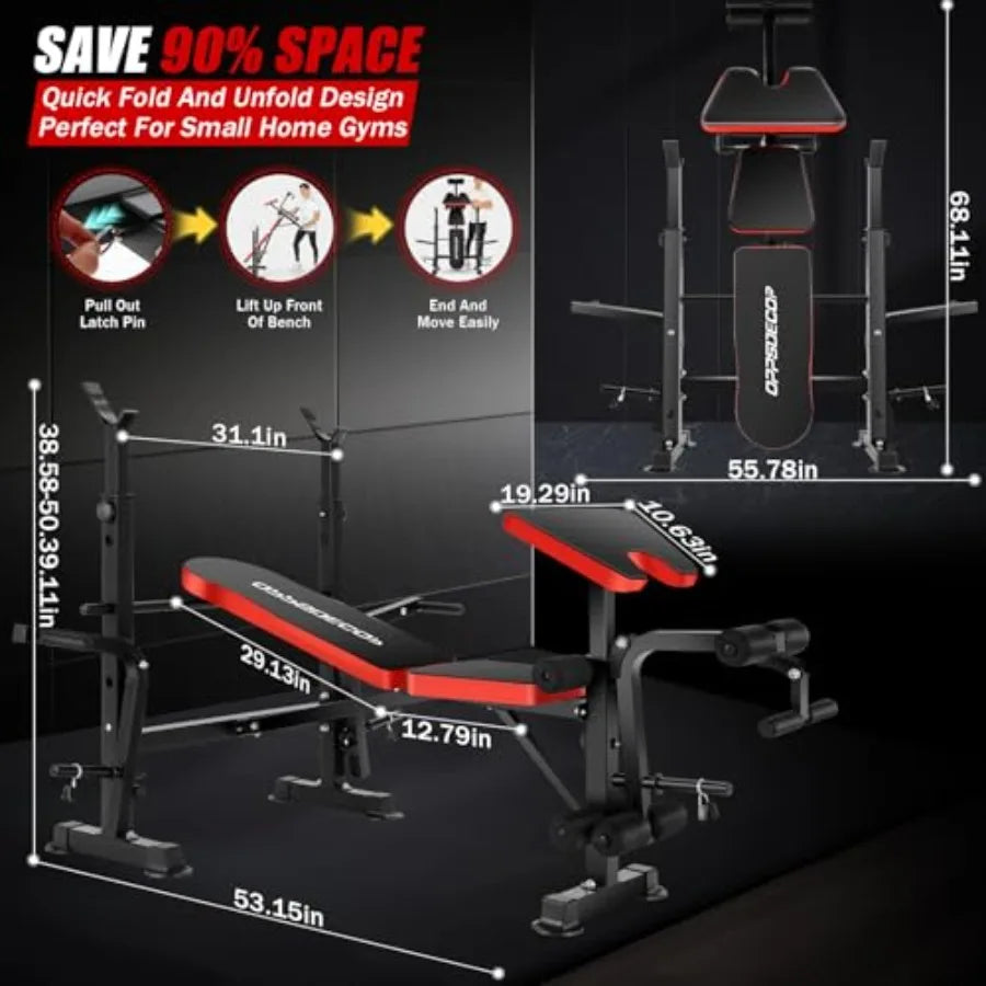 6-in-1 verstellbare Hantelbank mit Beinstreckung und Beinbeugung für das Heim-Fitnessstudio Krafttraining Faltbares multifunktionales Workout