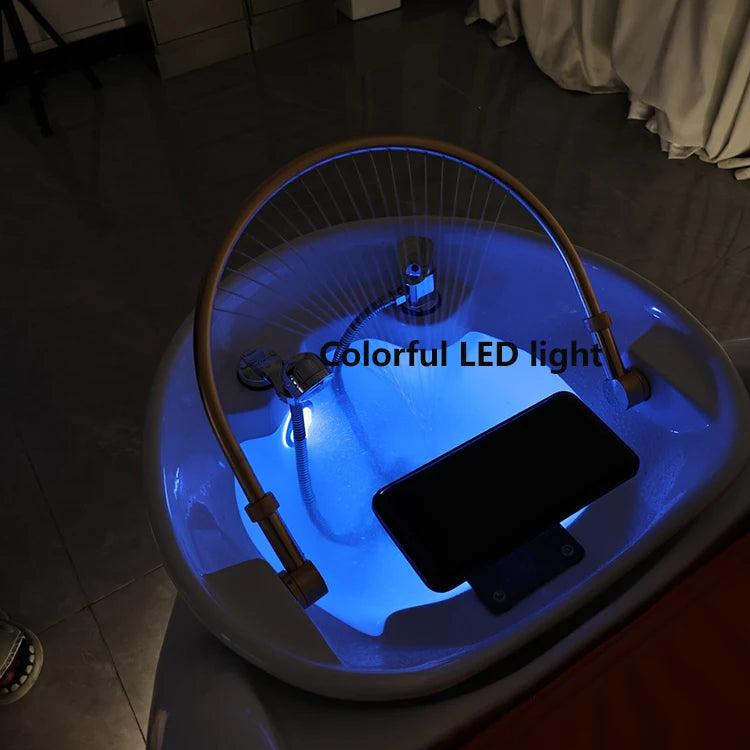 Hersteller liefert Head Spa Bett Haar-Shampoo-Stuhl LED-Licht elektrische Massage Shampoo-Stuhl mit Kopf-Physiotherapie-Shampoo