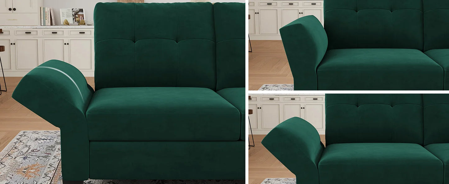 L-förmiges Sofa 4-Sitzer Sofa mit Récamiere L-förmige Sofas Umwandelbares Sektionssofa (Dunkelgrün, L-förmiges Sofa)