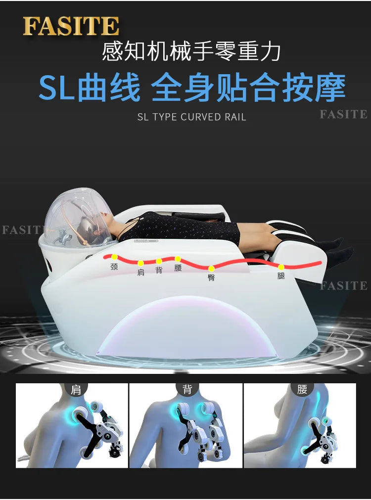 Automatic intelligent electric massage shampoo bed barber shop hair beauty hair treatment fumigation integrated bed