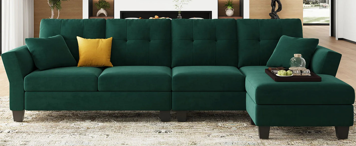L-förmiges Sofa 4-Sitzer Sofa mit Récamiere L-förmige Sofas Umwandelbares Sektionssofa (Dunkelgrün, L-förmiges Sofa)