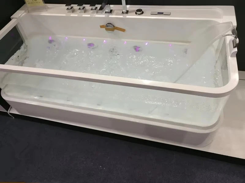 2025 China Luxury Bath Tub Transparent Glass Solid Surface Whirlpool Bathroom Acrylic Massage Bathtub With Cheap Price