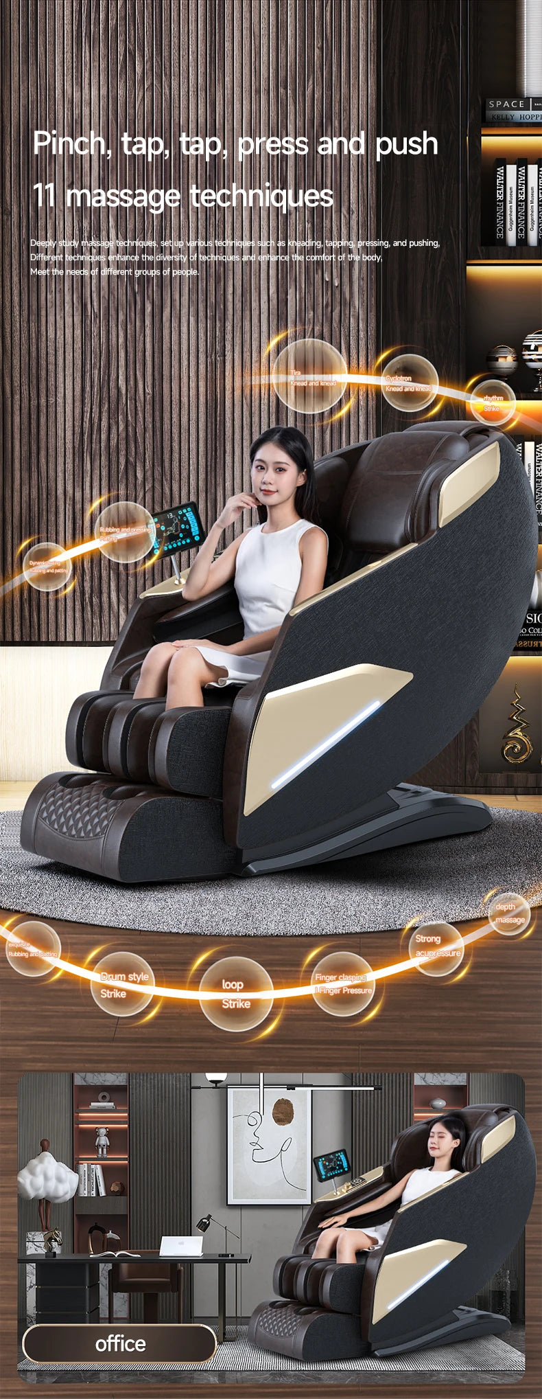 Weißer Luxus Bürostuhl Zuhause 4D SL-Schienen-Massagesessel mit Schwerelosigkeitsfunktion