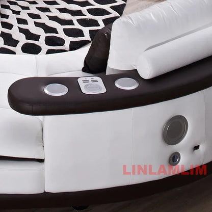 Modernes Luxus-Sofa-Set aus echtem Leder mit Lautsprecher und USB, U-förmiges Wohnzimmersofa mit Ablageregalen