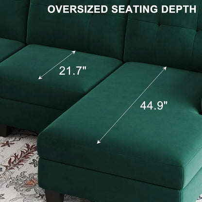 L-förmiges Sofa 4-Sitzer Sofa mit Récamiere L-förmige Sofas Umwandelbares Sektionssofa (Dunkelgrün, L-förmiges Sofa)