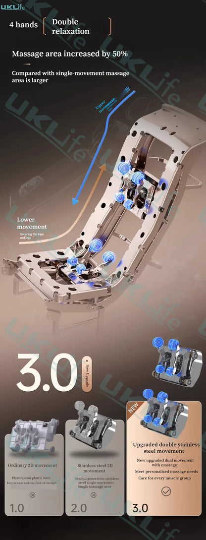 Neuer Dual Core Massagesessel 2025 Fortschrittlicher 4D Zero Gravity Body Scan Ganzkörper-Airbag Shiatsu Rücken- und Fußrollen-Liegesessel für Zuhause