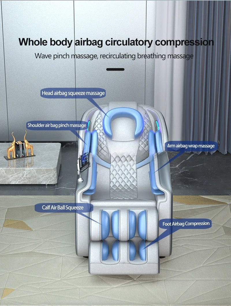 Luxus-Weltraumkapseln PU-Leder 8D-Festpunkt Intelligenter bester Ganzkörper-Massagesessel mit Musikfunktion und Körpergesundheitspflege