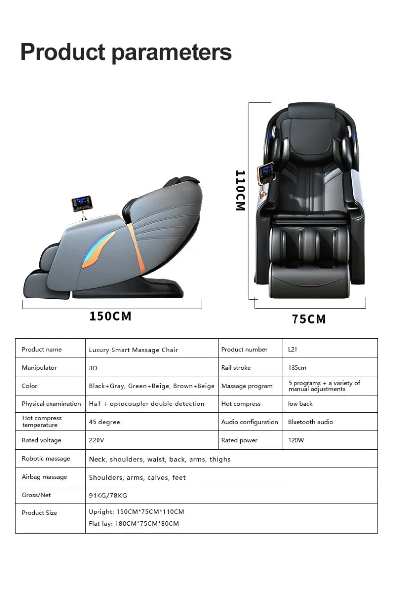 Massagesessel Ganzkörper Zero Gravity Shiatsu SL Track Airbag-Massage 3 Jahre Garantie Elektrische Massagesessel für Büromassage