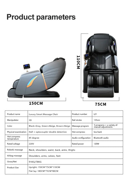 Massagesessel Ganzkörper Zero Gravity Shiatsu SL Track Airbag-Massage 3 Jahre Garantie Elektrische Massagesessel für Büromassage