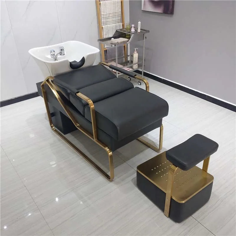 Popular Flush Bed Barber Shop Semi-Reclining Deep Ceramic Basin Hair Salon Massage