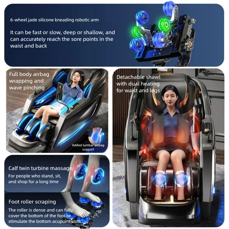 4D Mechanismus Massagesessel Tiefe Thai-Dehnung LCD Touchscreen Wadenrolle Airbag Kompression Kneten Schwerelosigkeit Entspannung