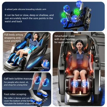 4D Mechanismus Massagesessel Tiefe Thai-Dehnung LCD Touchscreen Wadenrolle Airbag Kompression Kneten Schwerelosigkeit Entspannung