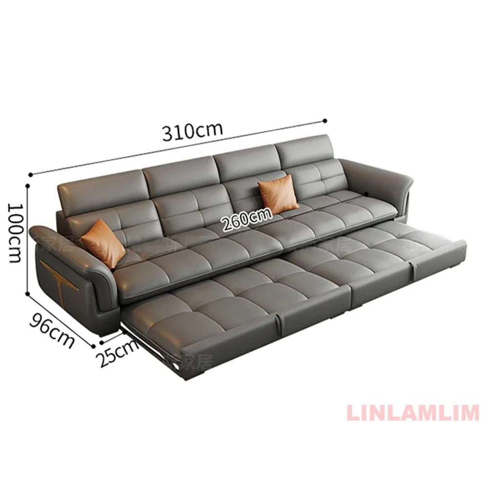 Modernes elektrisches Schlafsofa mit verstellbarer Rückenlehne, L-förmiges, multifunktionales italienisches Echtleder-Sofa