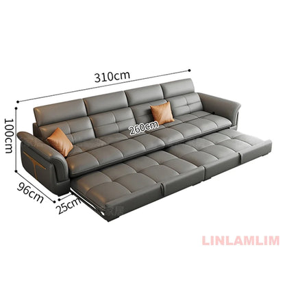 Modernes elektrisches Schlafsofa mit verstellbarer Rückenlehne, L-förmiges, multifunktionales italienisches Echtleder-Sofa