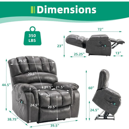 Großer Dual-OKIN-Motor Lay-Flat-Schlaf-Sessel mit Heizung und Massage für Senioren, elektrische Verstellung in unendlichen Positionen