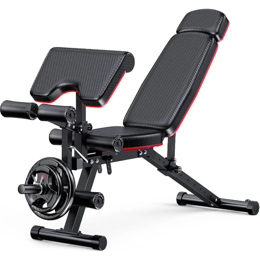 Workout Bench, Adjustable Weight Bench with Leg Extension and Leg Curl, Extended Headrest, 900LBS Preacher Curl Bench Incline De