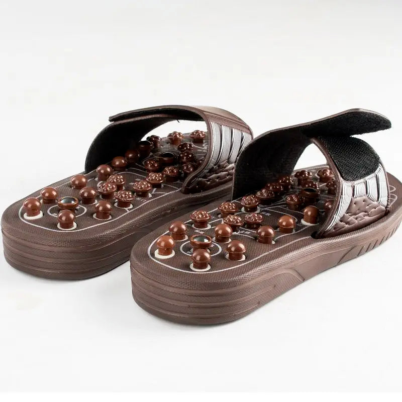 Health care Wooden base acupunture foot massage slippers natural stone acupoint massage slippers