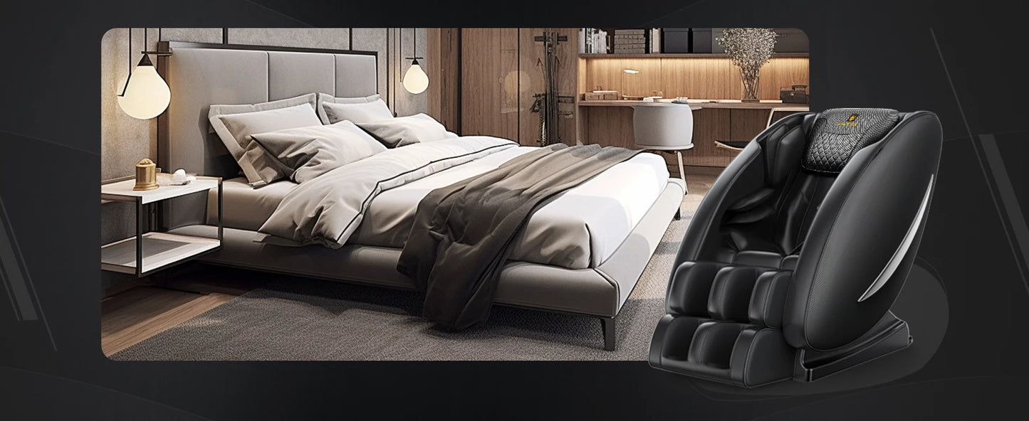 Massagesessel mit Zero-Gravity-Funktion, Ganzkörper-Massagesessel mit Heizung, Bluetooth-Lautsprecher, Airbags, Fußroller