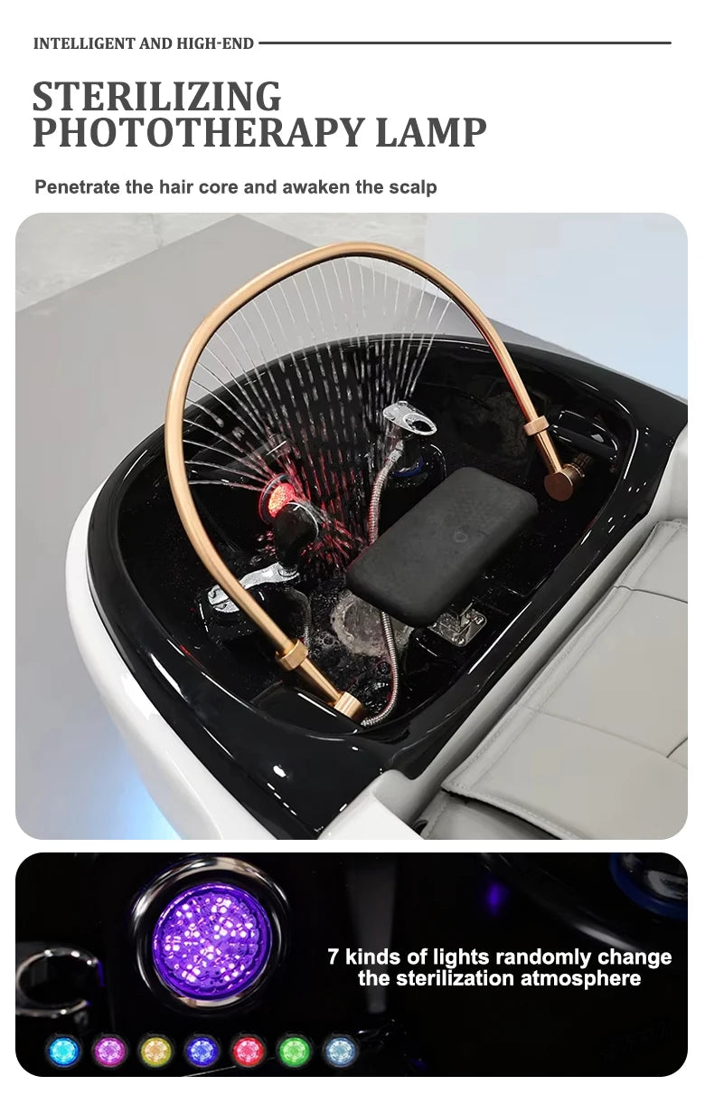 Weißer Fiberglas-Headspa-Tisch elektrische Massage Shampoo-Liege mit Wasserkreislauf