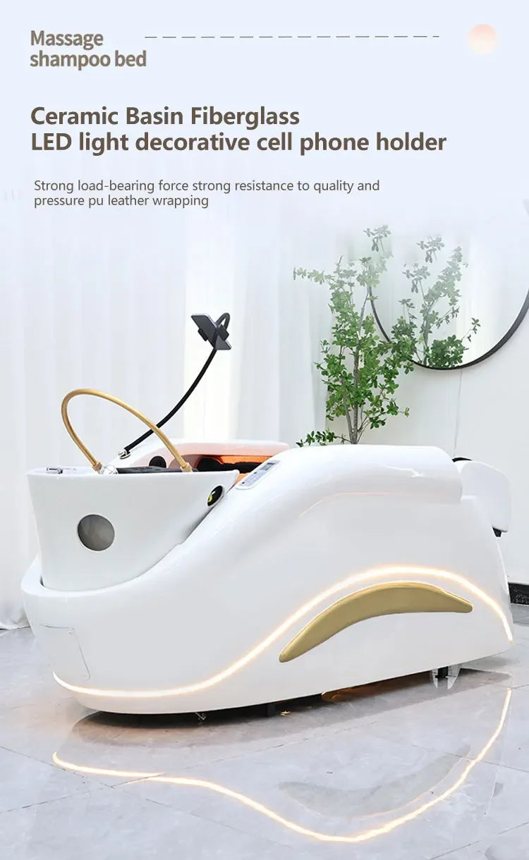 2025 Neuestes Head-Spa-Shampoo-Bett mit Dampf-Nachttisch und Waschbecken im Wohnzimmer, elektrisches Shampoo-Bett mit Rückenlehne und zwei Wasserhähnen