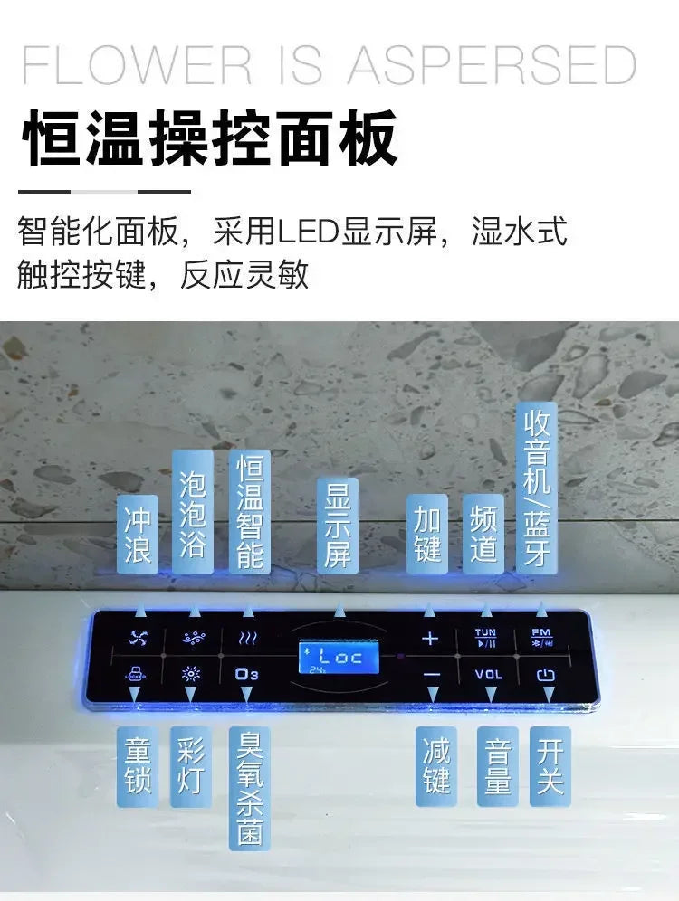 Thickened acrylic bathtub Small apartment Adult Surfing massage Constant temperature heating Smart