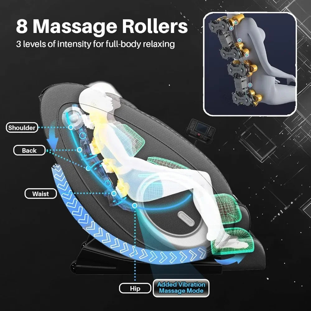 Zero-Gravity-Massagesessel Ganzkörper mit 8 festen Rollen Fußmassage Heizung Automatikmodi Wiederaufladbarer Airbag zur Entspannung