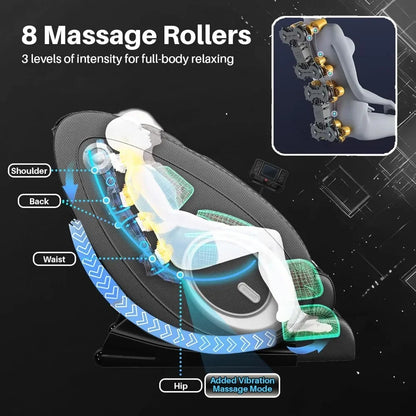 Zero-Gravity-Massagesessel Ganzkörper mit 8 festen Rollen Fußmassage Heizung Automatikmodi Wiederaufladbarer Airbag zur Entspannung