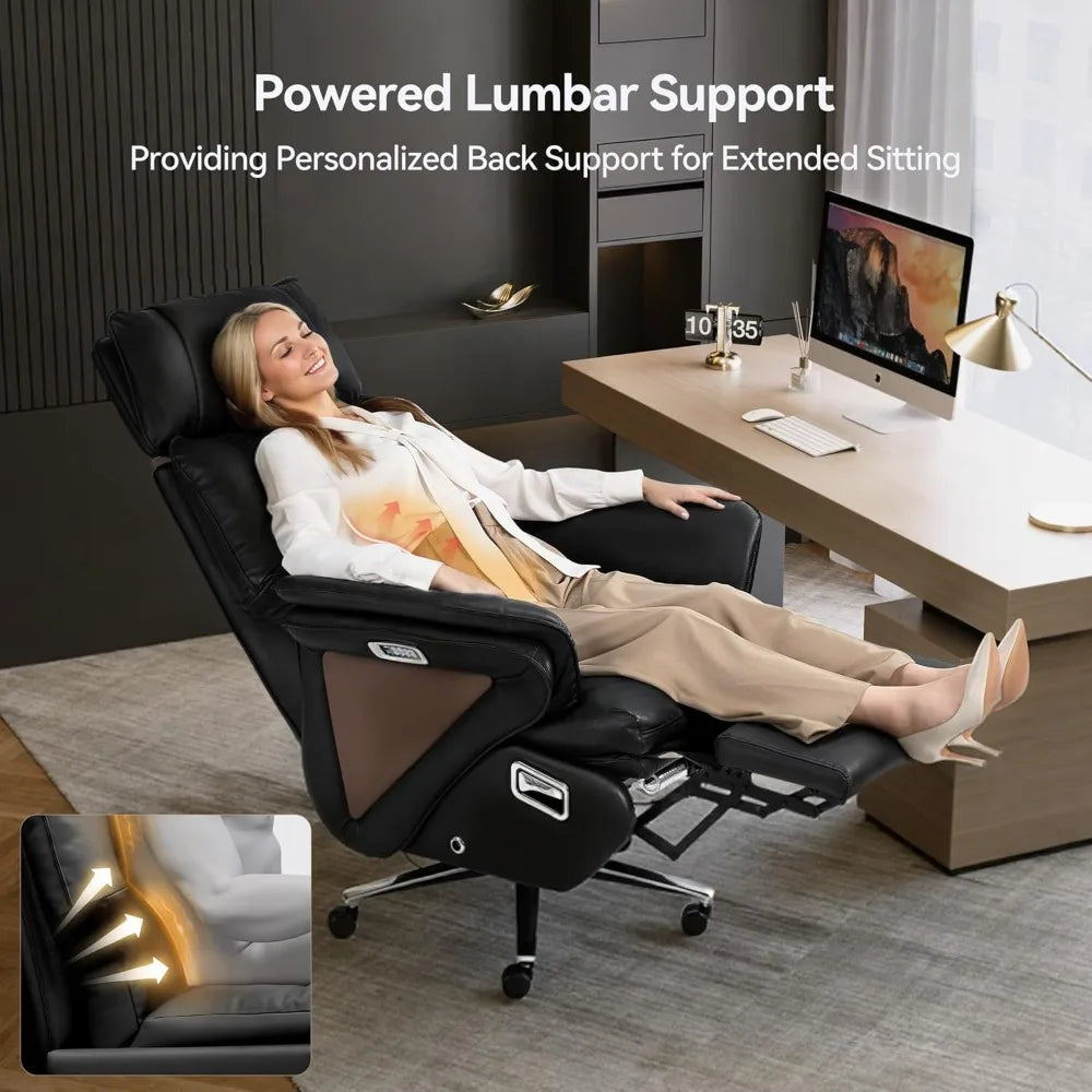 Dual Motor Electric Executive Office Chair with Heat Massage Ventilation, 180° Lay-Flat Reclining Office Chair with Footrest