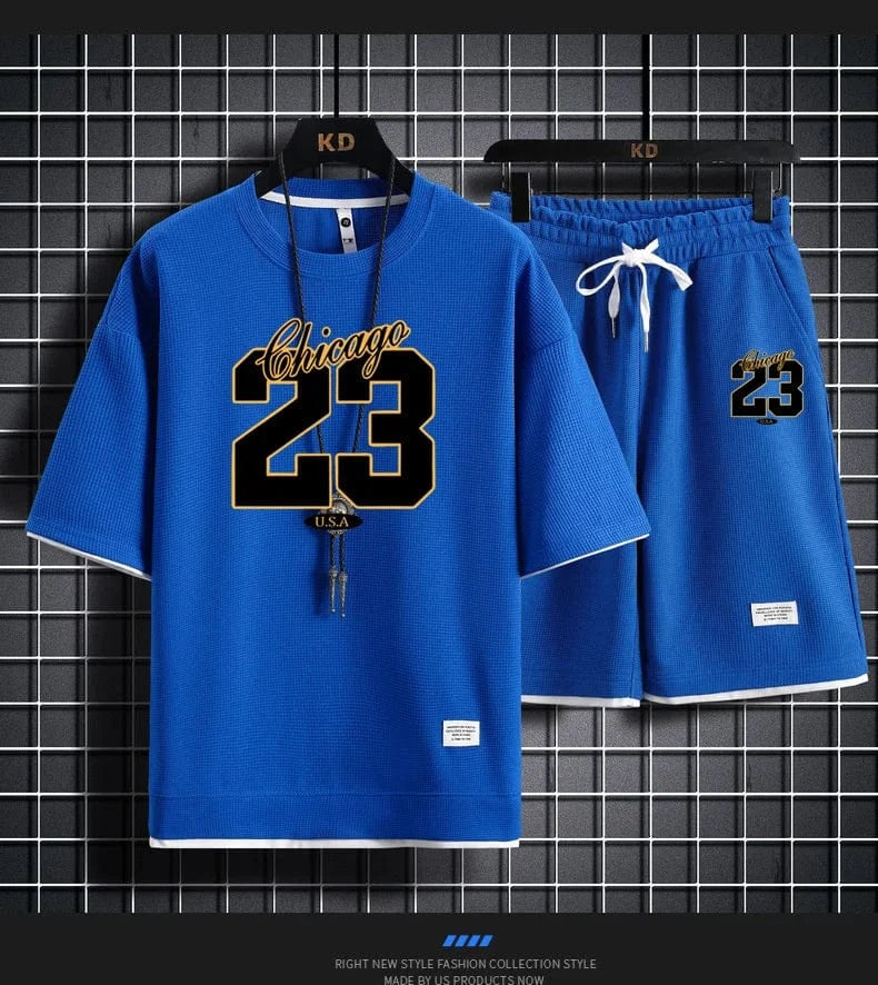 Men's Summer Korean Fashion Sportswear Set – Printed T-Shirt