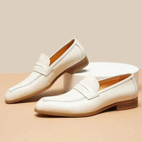 British Trend Men’s Dress Shoes – Luxury White Leather Loafers for Weddings & Business