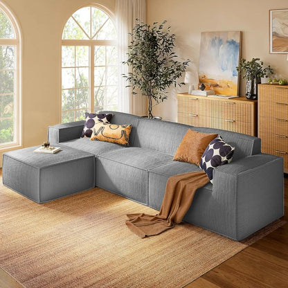 Modulares Sektionssofa, 111" L-förmiges Modulares Sektionssofa mit tiefer Sitzfläche, frei kombinierbares Sektionswolkensofa für