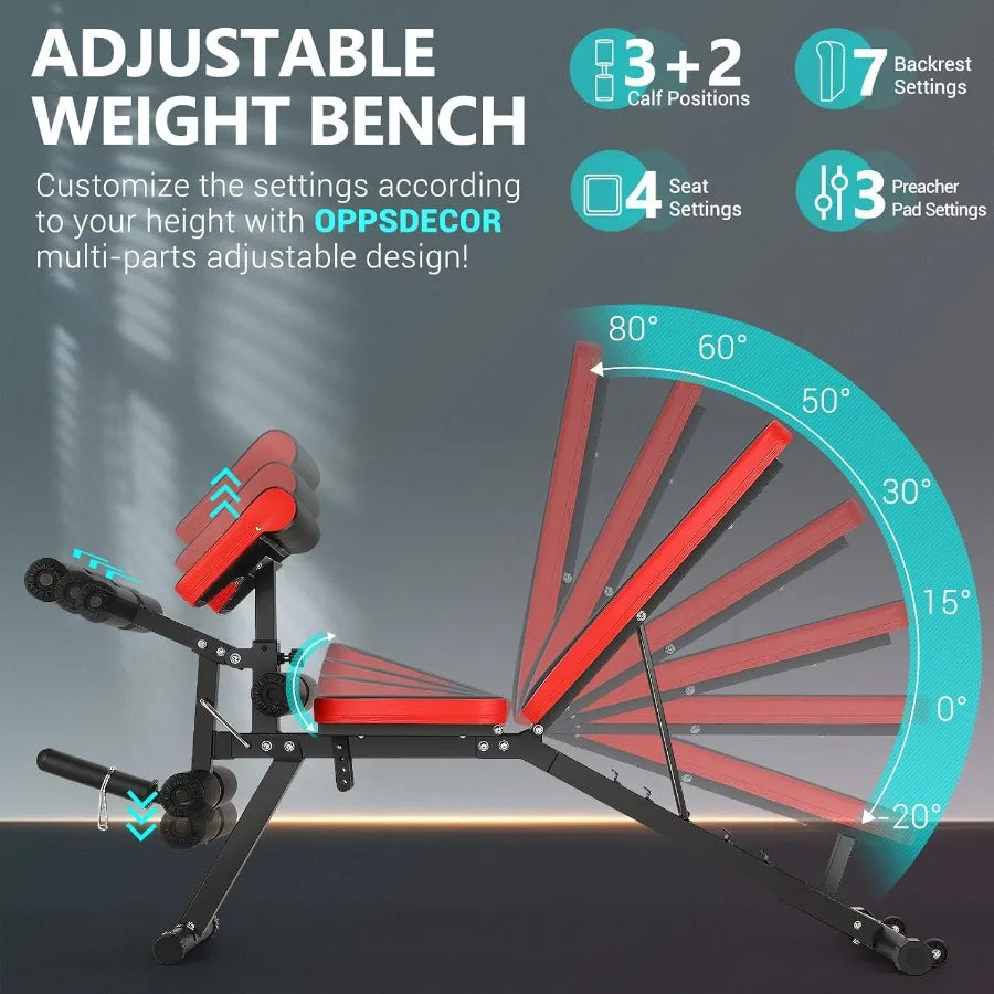 800LBS verstellbare Hantelbank für Home-Gym mit integriertem Beinstrecker und Beinbeuger, Bizepspolster, Multifunktions-Fitnessgerät