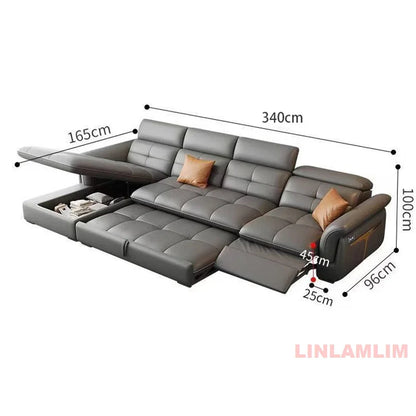 Modernes elektrisches Schlafsofa mit verstellbarer Rückenlehne, L-förmiges, multifunktionales italienisches Echtleder-Sofa