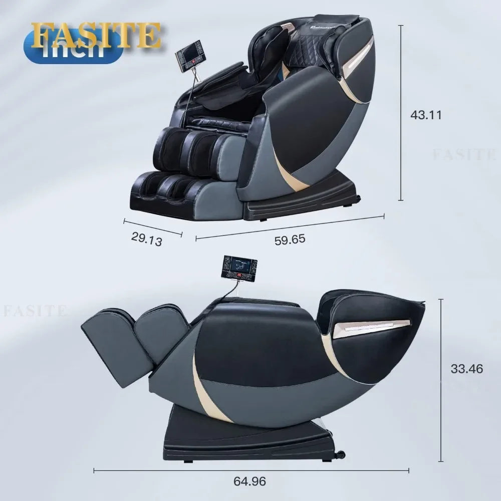 Nordisch-minimalistischer schwarzer Shiatsu-Ganzkörpermassagesessel mit Luftsystem und Schwerkraft, Bluetooth-Lautsprecher und Wermuttherapie