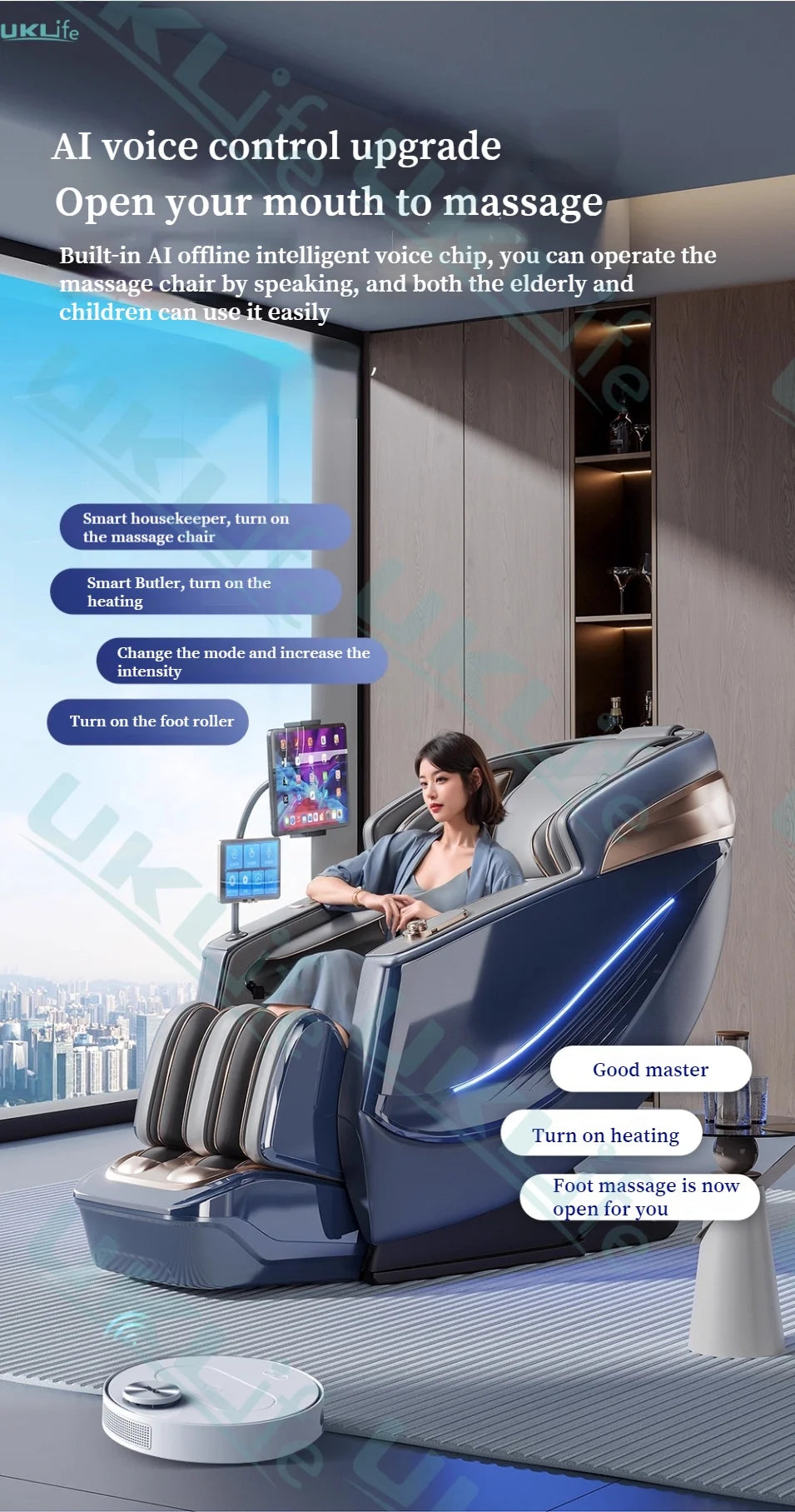 Dual Core 6D Massagesessel mit SL-Schiene, Heizschal, Thai-Stretch & KI-Sprachsteuerung – Ganzkörper-Schwerelosigkeitsliege