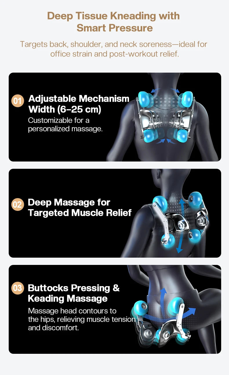 2024 Beliebtester 3D Zero-Gravity Luxus Modern Smart Luftdruck Heizung Shiatsu Leder Massagesessel mit Fußbein Bluetooth