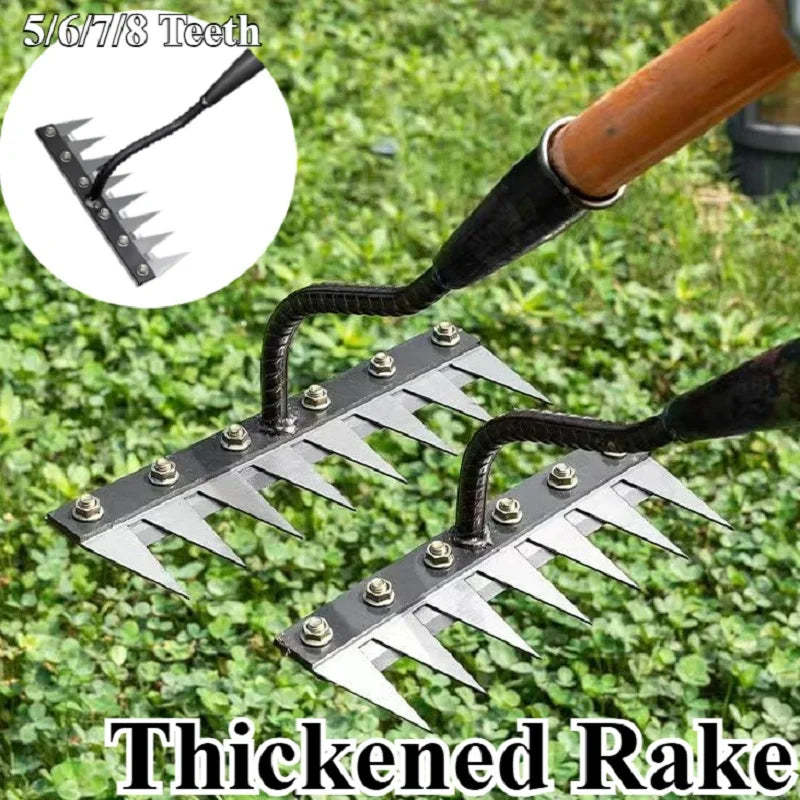 Râteau de désherbage de jardin à 8/7/6/5 dents, houe de jardinage en métal robuste, outil agricole pour le jardinage, désherbage, ameublissement du sol