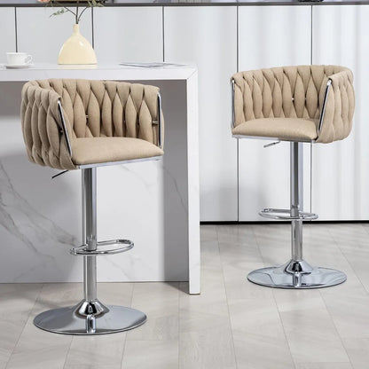2er-Set drehbare Küchenbarhocker, gewebte Thekenhocker, höhenverstellbar 63,5-78,7 cm, Esszimmerstühle mit Fußstütze